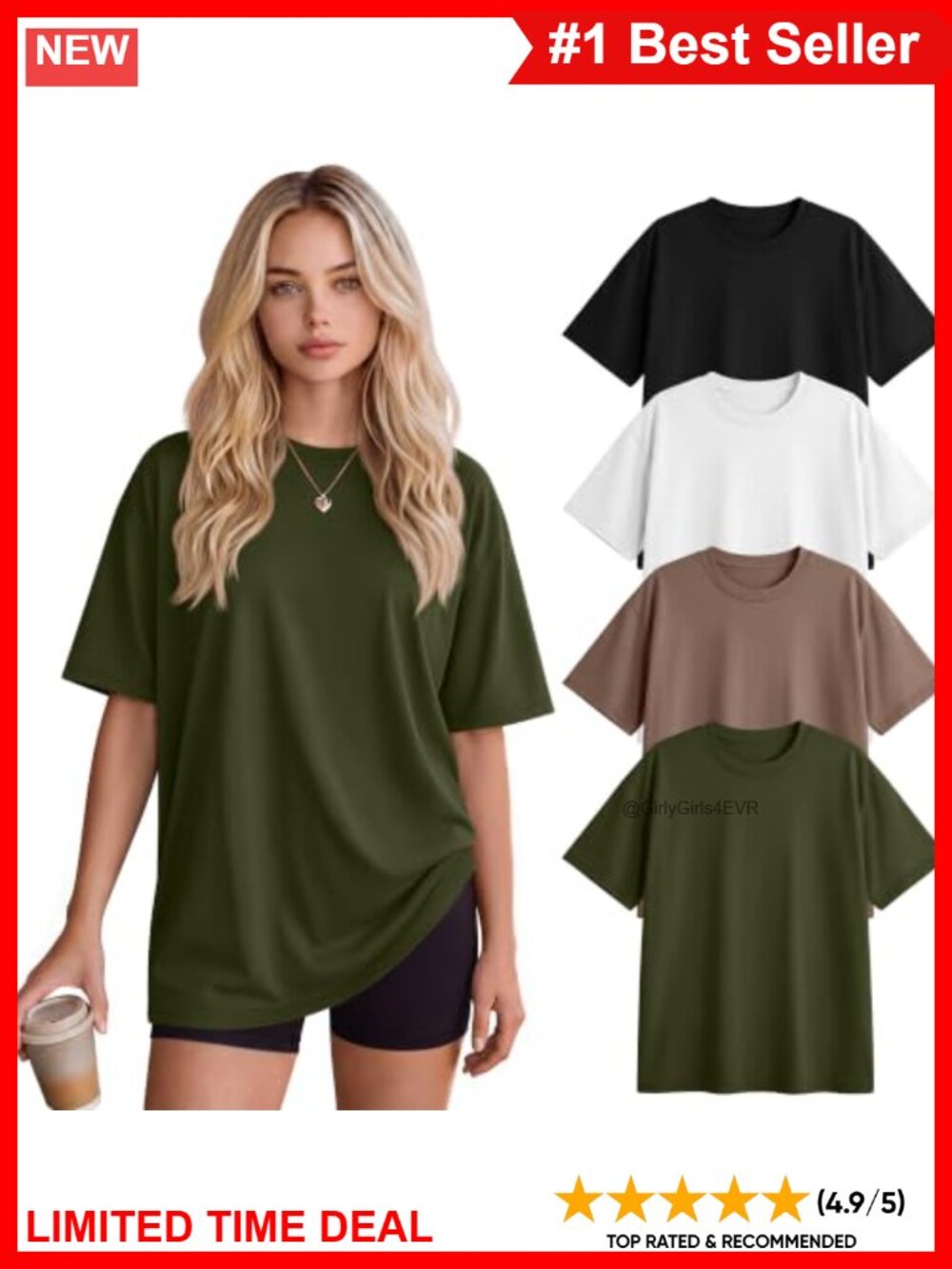 Oversized Cotton T-Shirts Set Crew Neck Drop Shoulder Casual Tees